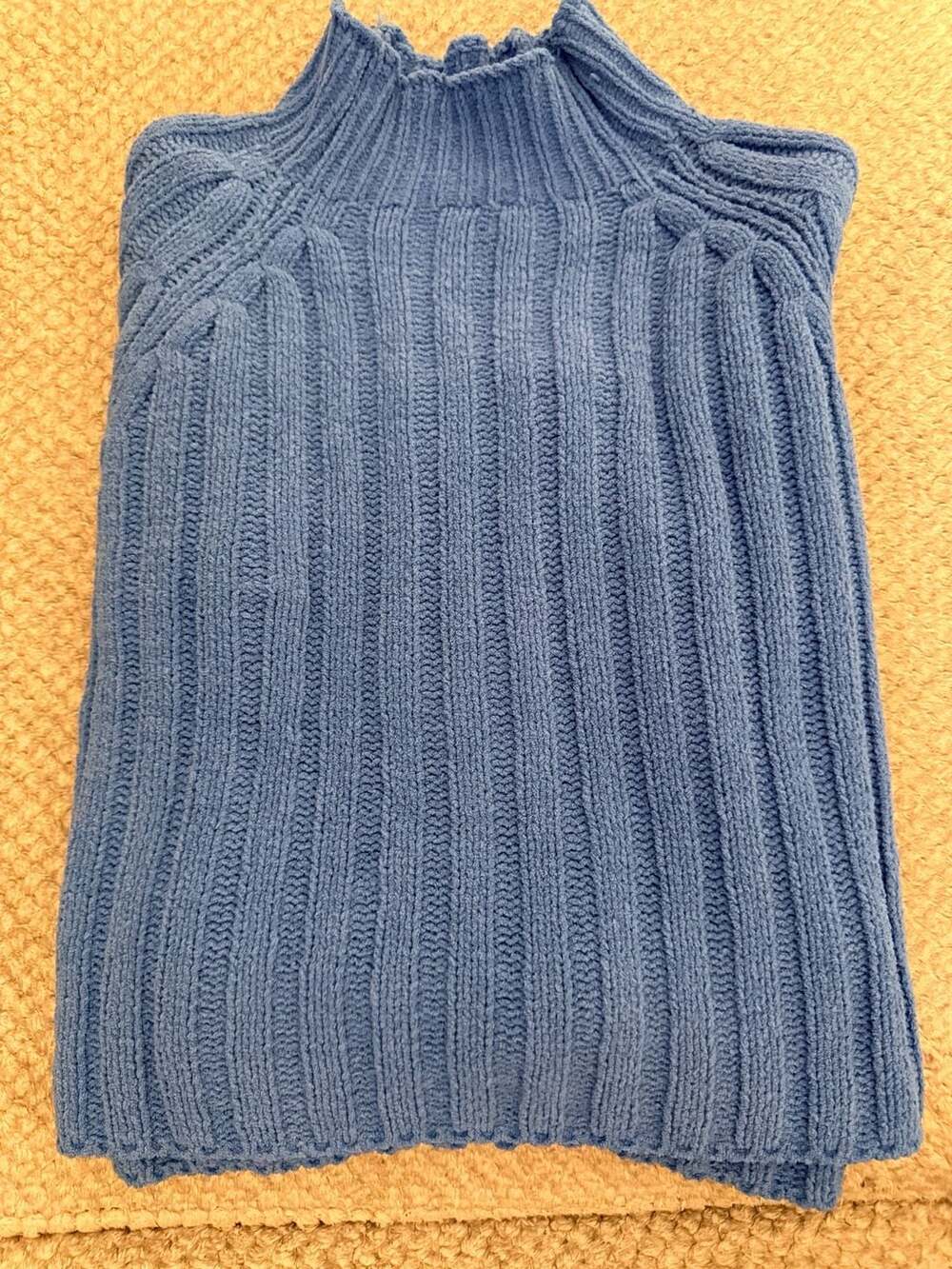 American Eagle Blue Ribbed Mock Neck Cropped Sweater